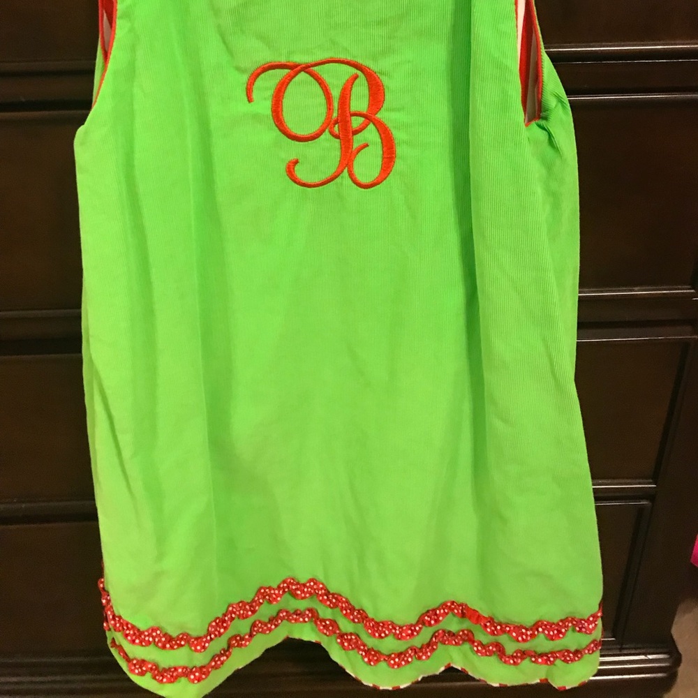 Corduroy Christmas dress with red trim - Picture 2 of 2